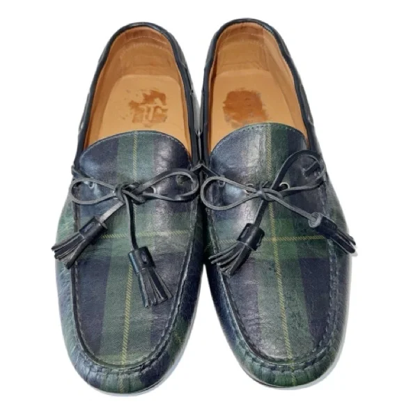 Ralph Lauren Men’s Blackwatch Plaid Leather Driver Loafers Sz 11 Made in Italy